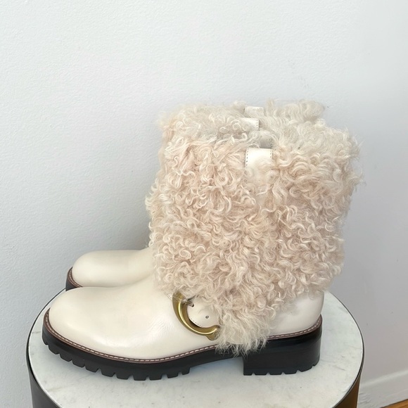 NEW COACH LEIGHTON LEATHER ANKLE BOOTS CHALK, SZ 7B - Picture 3 of 9